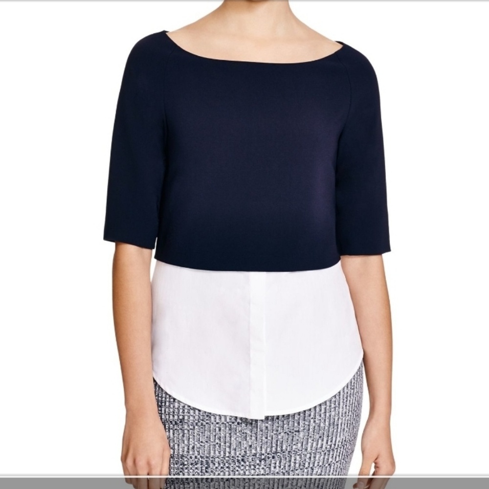 Theory blue and white mixed media top